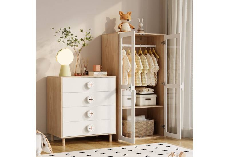 Odikalo Schlafzimmer-Set Kleiderschrank Kommode Nachtschrank-Kleiderschrank-Kombination Weiß von Odikalo