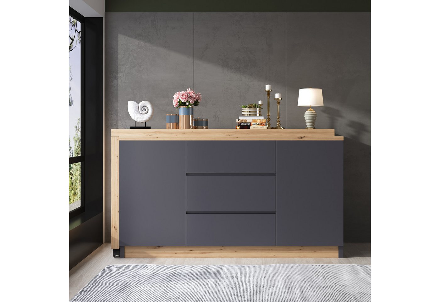 Odikalo Schreibtisch Eckschreibtisch Sideboard Faltbar (Schreibtisch mit feststellbaren Rollen – multifunktionales Design, 4 cm dickere, drehbare Tischplatte, fest arretierbar, Grau/Eiche, Faltbarer Schreibtisch, Eckschreibtisch, Sideboard,Dicke Materialie), Breite 50cm Odikalo Schreibtisch Eckschreibtisch Sideboard Faltbar (Schreibtisch mit feststellbaren Rollen – multifunktionales Design, 4 cm dickere, drehbare Tischplatte, fest arretierbar, Grau/Eiche, Faltbarer Schreibtisch, Eckschreibtisch, Sideboard,Dicke Materialie), Breite 50cm von Odikalo