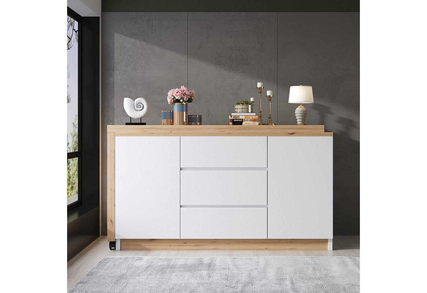 Odikalo Schreibtisch Eckschreibtisch Sideboard Faltbar (Schreibtisch mit feststellbaren Rollen – multifunktionales Design, 4 cm dickere, drehbare Tischplatte, fest arretierbar, Grau/Eiche, Faltbarer Schreibtisch, Eckschreibtisch, Sideboard,Dicke Materialie), Breite 50cm Odikalo Schreibtisch Eckschreibtisch Sideboard Faltbar (Schreibtisch mit feststellbaren Rollen – multifunktionales Design, 4 cm dickere, drehbare Tischplatte, fest arretierbar, Grau/Eiche, Faltbarer Schreibtisch, Eckschreibtisch, Sideboard,Dicke Materialie), Breite 50cm von Odikalo