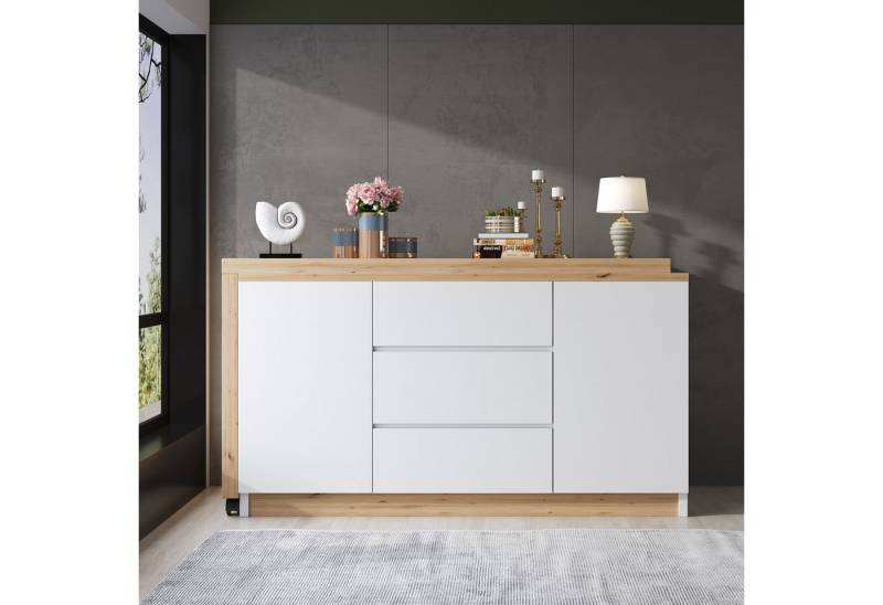Odikalo Schreibtisch Eckschreibtisch Sideboard Faltbar (Schreibtisch mit feststellbaren Rollen – multifunktionales Design, 4 cm dickere, drehbare Tischplatte, fest arretierbar, Grau/Eiche, Faltbarer Schreibtisch, Eckschreibtisch, Sideboard,Dicke Materialie), Breite 50cm von Odikalo