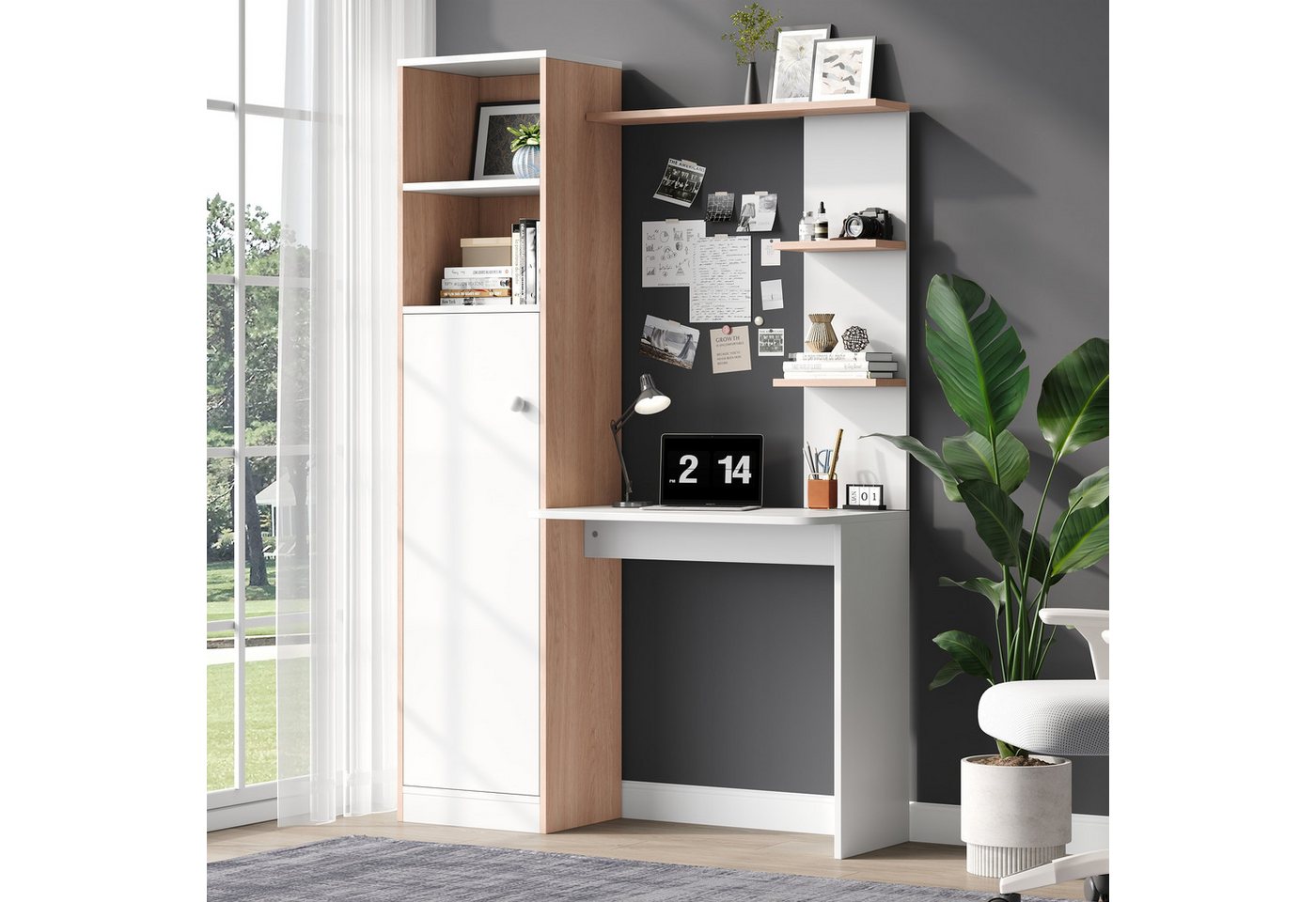 Odikalo Schreibtisch Eckschreibtisch mit Aufbewahrung (Arbeitstisch / Schreibtisch mit Aufbewahrung – Weiß mit Stabholzkontrast, unterer Schrank mit Türen und oberes offenes Regal, Büro-Design, 123,5x45x168,5 cm) Odikalo Schreibtisch Eckschreibtisch mit Aufbewahrung (Arbeitstisch / Schreibtisch mit Aufbewahrung – Weiß mit Stabholzkontrast, unterer Schrank mit Türen und oberes offenes Regal, Büro-Design, 123,5x45x168,5 cm) von Odikalo