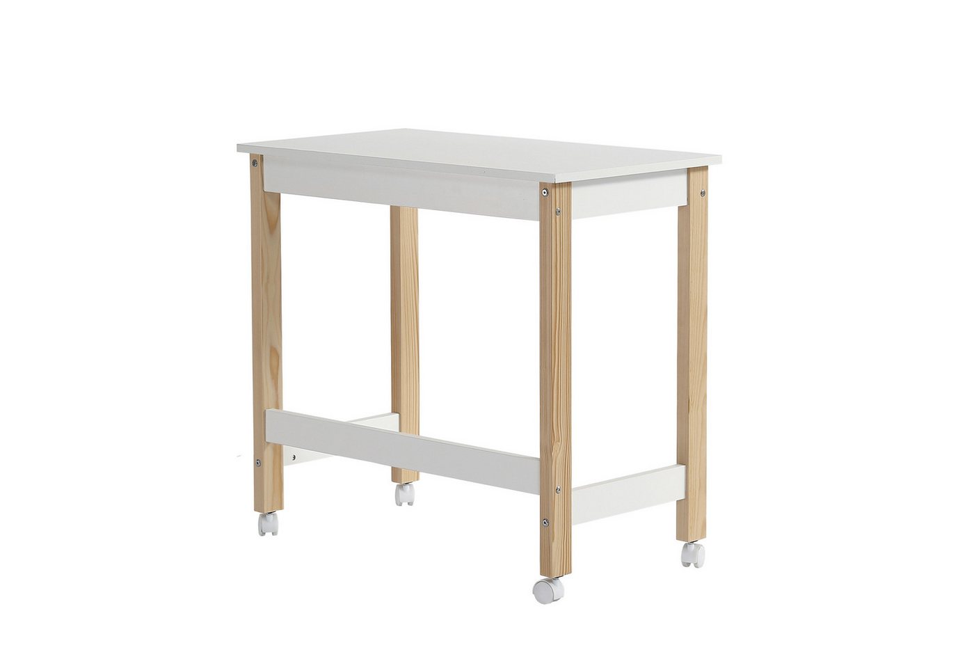 Odikalo Schreibtisch Tisch Arbeitstisch mit Richtungsrädern Kiefer+MDF Weiß+Natur Odikalo Schreibtisch Tisch Arbeitstisch mit Richtungsrädern Kiefer+MDF Weiß+Natur von Odikalo