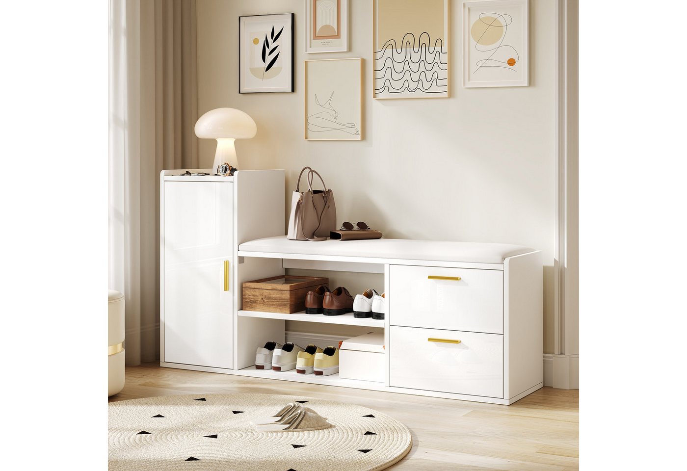 Odikalo Schuhschrank Schuhbank schmal mit Schubladen (128*30*68cm Schuhschrank Schuhregal mit 2 Schubladen 1 Schrank, Hochglanz Schuhbänke Sitzbänke mit gepolsterter und Stauraum, Geeignet für Wohnzimmer, Flur, Büro, weiß) Odikalo Schuhschrank Schuhbank schmal mit Schubladen (128*30*68cm Schuhschrank Schuhregal mit 2 Schubladen 1 Schrank, Hochglanz Schuhbänke Sitzbänke mit gepolsterter und Stauraum, Geeignet für Wohnzimmer, Flur, Büro, weiß) von Odikalo