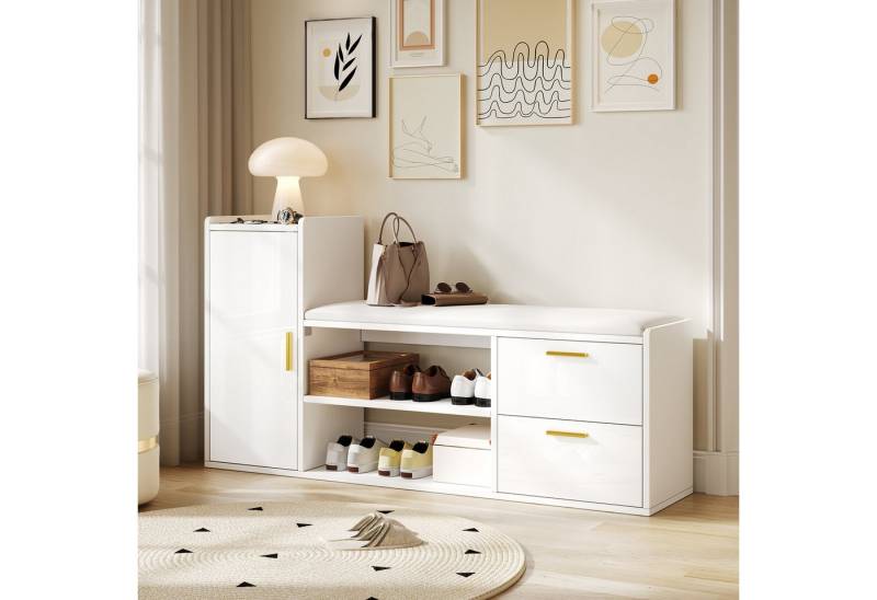 Odikalo Schuhschrank Schuhbank schmal mit Schubladen (128*30*68cm Schuhschrank Schuhregal mit 2 Schubladen 1 Schrank, Hochglanz Schuhbänke Sitzbänke mit gepolsterter und Stauraum, Geeignet für Wohnzimmer, Flur, Büro, weiß) Odikalo Schuhschrank Schuhbank schmal mit Schubladen (128*30*68cm Schuhschrank Schuhregal mit 2 Schubladen 1 Schrank, Hochglanz Schuhbänke Sitzbänke mit gepolsterter und Stauraum, Geeignet für Wohnzimmer, Flur, Büro, weiß) von Odikalo