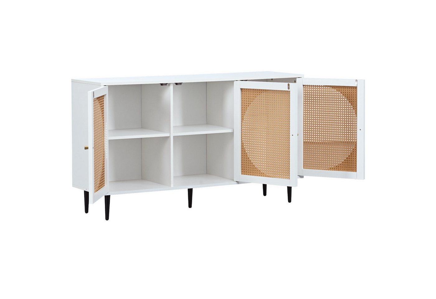 Odikalo Schuhschrank Sideboard Kommode Highboard Schrank Metallgriff Rattan Tür Weiß/Braun von Odikalo