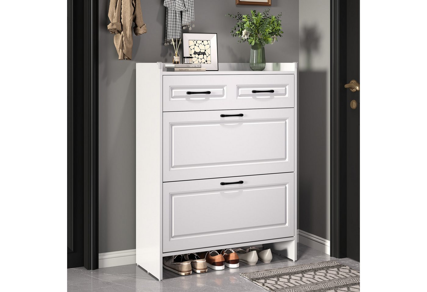 Odikalo Schuhschrank schmal Schuhregal mit Schubladen (80*34*107.5cm Schuhschrank Schuhregal, mit 4 Fächern und 1 Schublade,Startseite Möbel Schränke Schuhschränke Schuhhochschränke,Kann in Fluren, Türen, Wohnzimmern und Büros aufgestellt werden,MDF, weiß) Odikalo Schuhschrank schmal Schuhregal mit Schubladen (80*34*107.5cm Schuhschrank Schuhregal, mit 4 Fächern und 1 Schublade,Startseite Möbel Schränke Schuhschränke Schuhhochschränke,Kann in Fluren, Türen, Wohnzimmern und Büros aufgestellt werden,MDF, weiß) von Odikalo