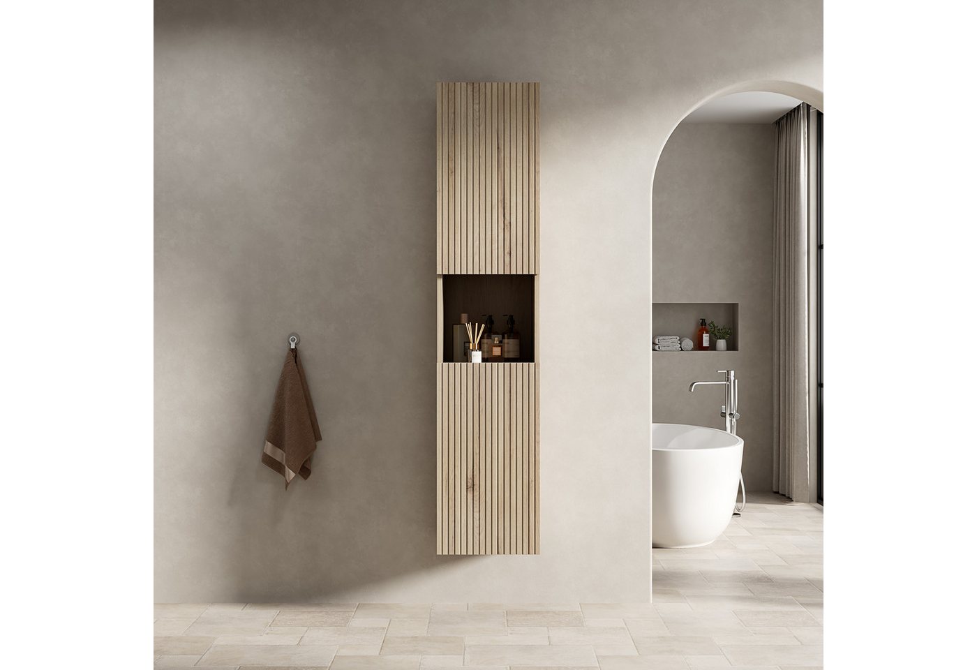 Odikalo Seitenschrank Badschrank Hochschrank Badezimmer (DAWIN 160cm hoher Badezimmer-Wandschrank, schmaler Aufbewahrungsschrank mit 2 Türen und 1 offenem Staufach, geeignet für kleine Räume, anwendbar auf Bad, Wohnzimmer und Wäscherei, Corolla / Weiße Eiche Holzmaserung) Odikalo Seitenschrank Badschrank Hochschrank Badezimmer (DAWIN 160cm hoher Badezimmer-Wandschrank, schmaler Aufbewahrungsschrank mit 2 Türen und 1 offenem Staufach, geeignet für kleine Räume, anwendbar auf Bad, Wohnzimmer und Wäscherei, Corolla / Weiße Eiche Holzmaserung) von Odikalo