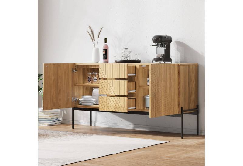 Odikalo Sideboard Kommode TV-Schrank (Modernes Sideboard (140x40x75 cm) mit 2 Türen, 3 Schubladen, Metallbeinen, höhenverstellbaren Regalböden und 50 kg Tragkraft für vielseitige Nutzung als TV-Schrank oder Anrichte) von Odikalo