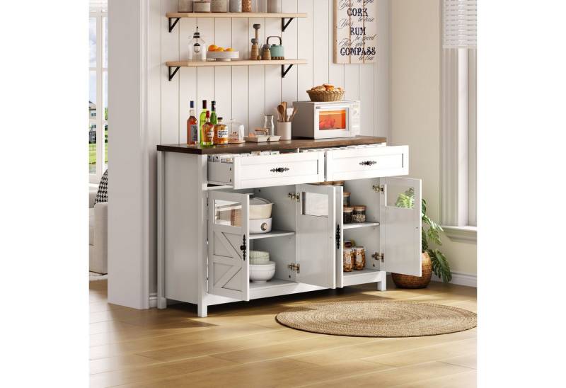 Odikalo Sideboard Buffetschrank Anrichte Stauraum Kaffeebar Schubladen Einlegeböden Weiß von Odikalo