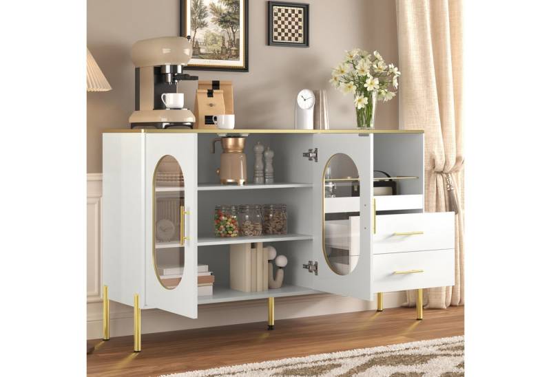 Odikalo Sideboard Anrichte Kommode Schließfach Schublade Glastüren Stauraum Weiß von Odikalo