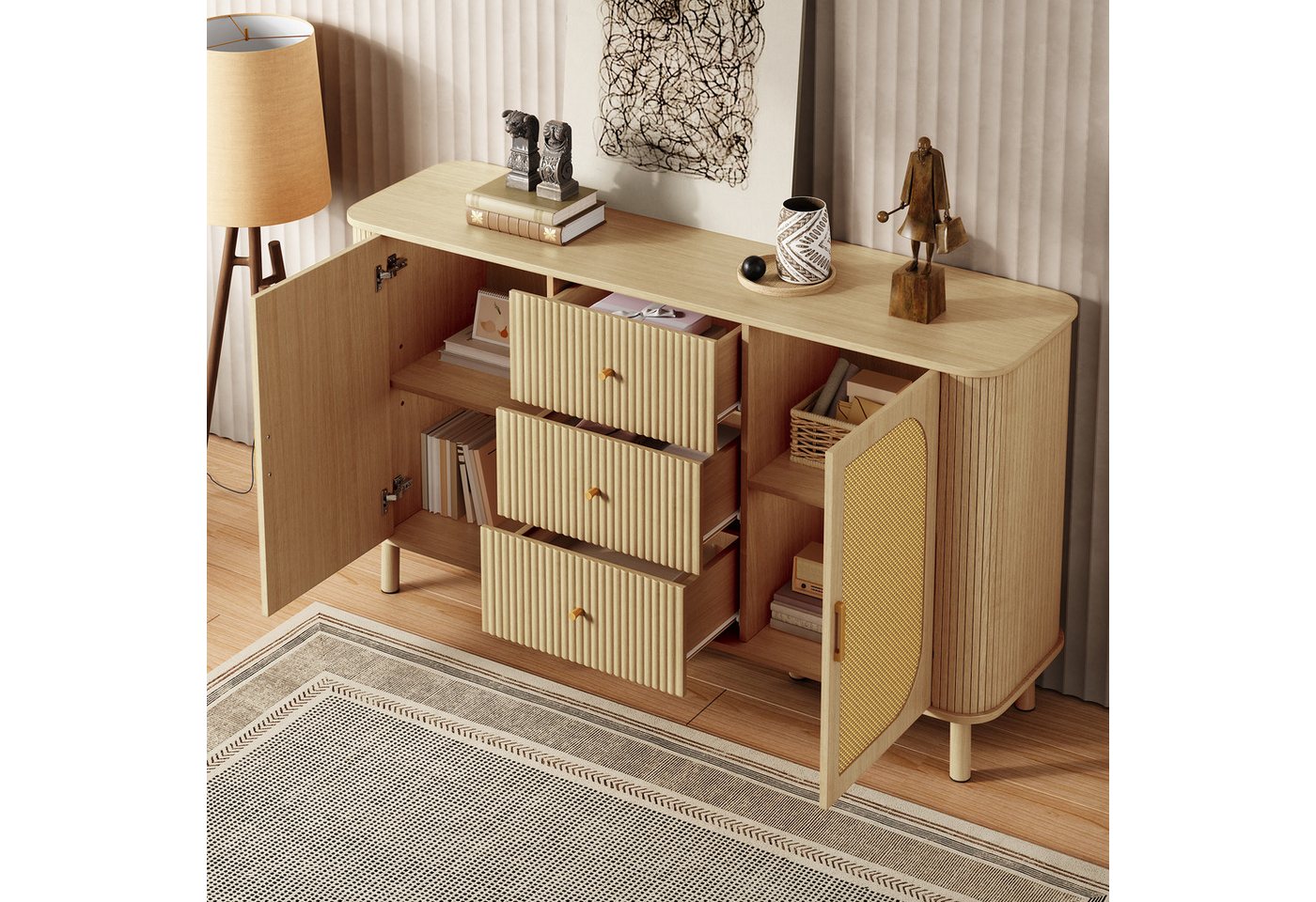 Odikalo Sideboard Kommode mit Rattan (Sideboard mit Rattan, Beistellschrank modern, Wohnzimmermöbel mit Schubladen, Sideboard Holzoptik, Kabelführung Möbel, TV Möbel, Kommode mit Schubladen, Skandinavisches Design, Sideboard modern, Wohnzimmermöbel, Aufbewahrung Wohnzimmer, Design Sideboard) Odikalo Sideboard Kommode mit Rattan (Sideboard mit Rattan, Beistellschrank modern, Wohnzimmermöbel mit Schubladen, Sideboard Holzoptik, Kabelführung Möbel, TV Möbel, Kommode mit Schubladen, Skandinavisches Design, Sideboard modern, Wohnzimmermöbel, Aufbewahrung Wohnzimmer, Design Sideboard) von Odikalo