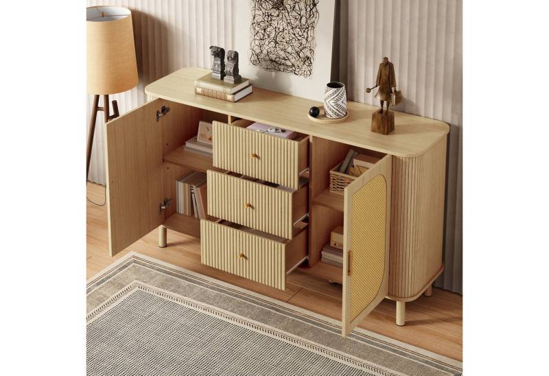 Odikalo Sideboard Kommode mit Rattan (Sideboard mit Rattan, Beistellschrank modern, Wohnzimmermöbel mit Schubladen, Sideboard Holzoptik, Kabelführung Möbel, TV Möbel, Kommode mit Schubladen, Skandinavisches Design, Sideboard modern, Wohnzimmermöbel, Aufbewahrung Wohnzimmer, Design Sideboard) von Odikalo