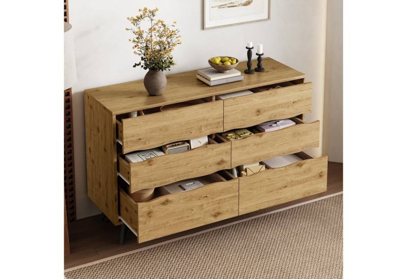 Odikalo Sideboard Anrichte Kommode Schließfach Schubladen Regalen Metallfüße Natur von Odikalo