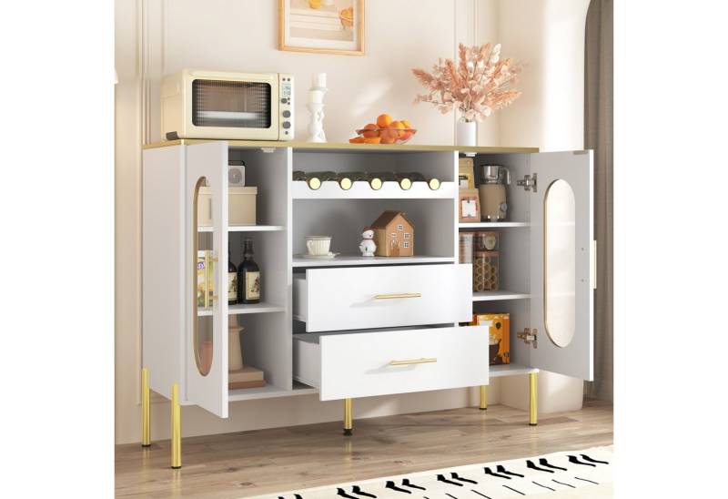 Odikalo Sideboard Anrichte Kommode Schließfach Weinregal Verstellbarer Fuß Stauraum Weiß von Odikalo