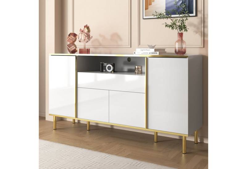 Odikalo Sideboard Anrichte Kommode Schließfach Schubladen Hochglanz Schwarz/Weiß H80cm von Odikalo