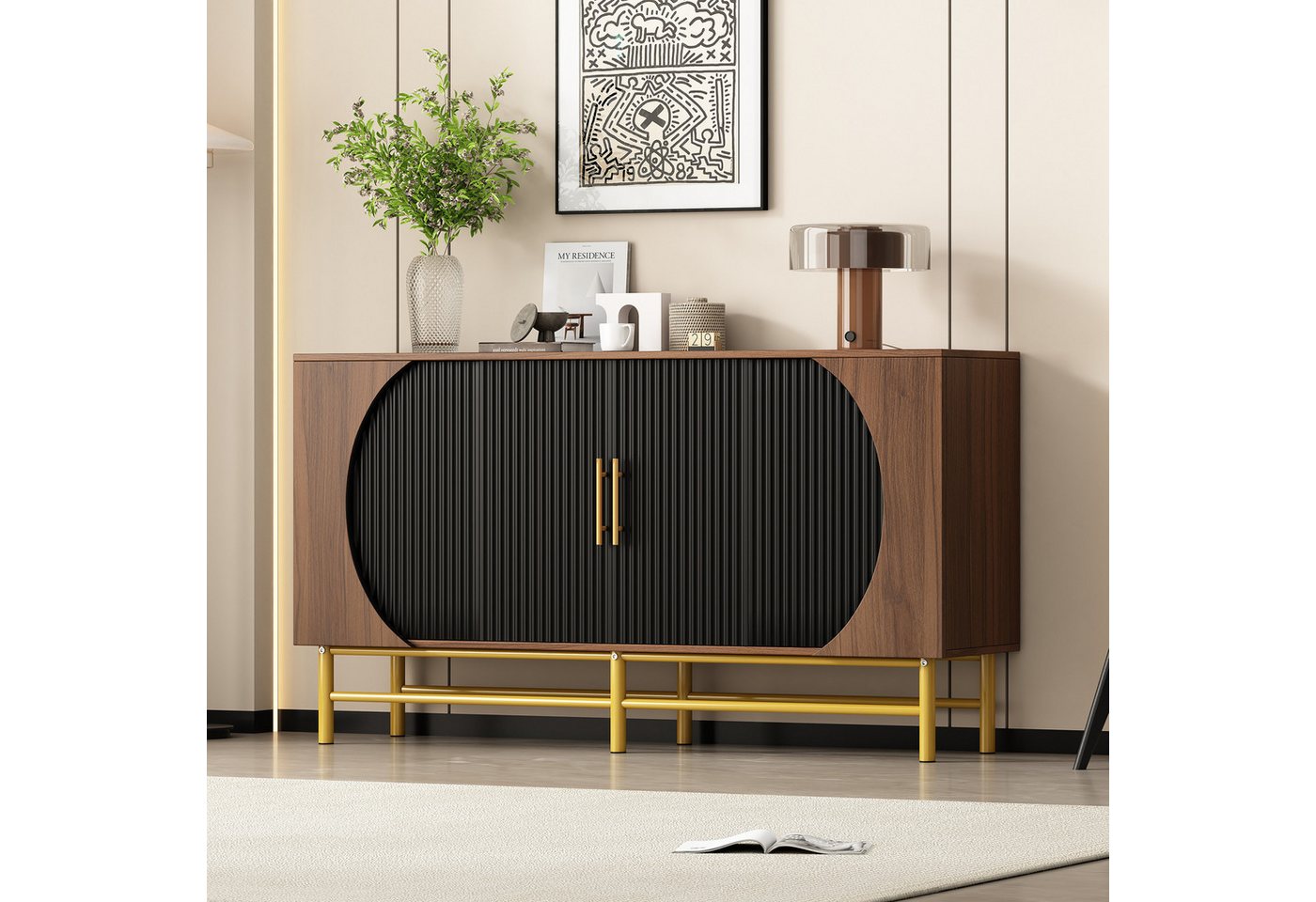 Odikalo Sideboard Anrichte Schließfach Ablageplatten Metallfüße Schwarz/Schwarz+Braun Odikalo Sideboard Anrichte Schließfach Ablageplatten Metallfüße Schwarz/Schwarz+Braun von Odikalo