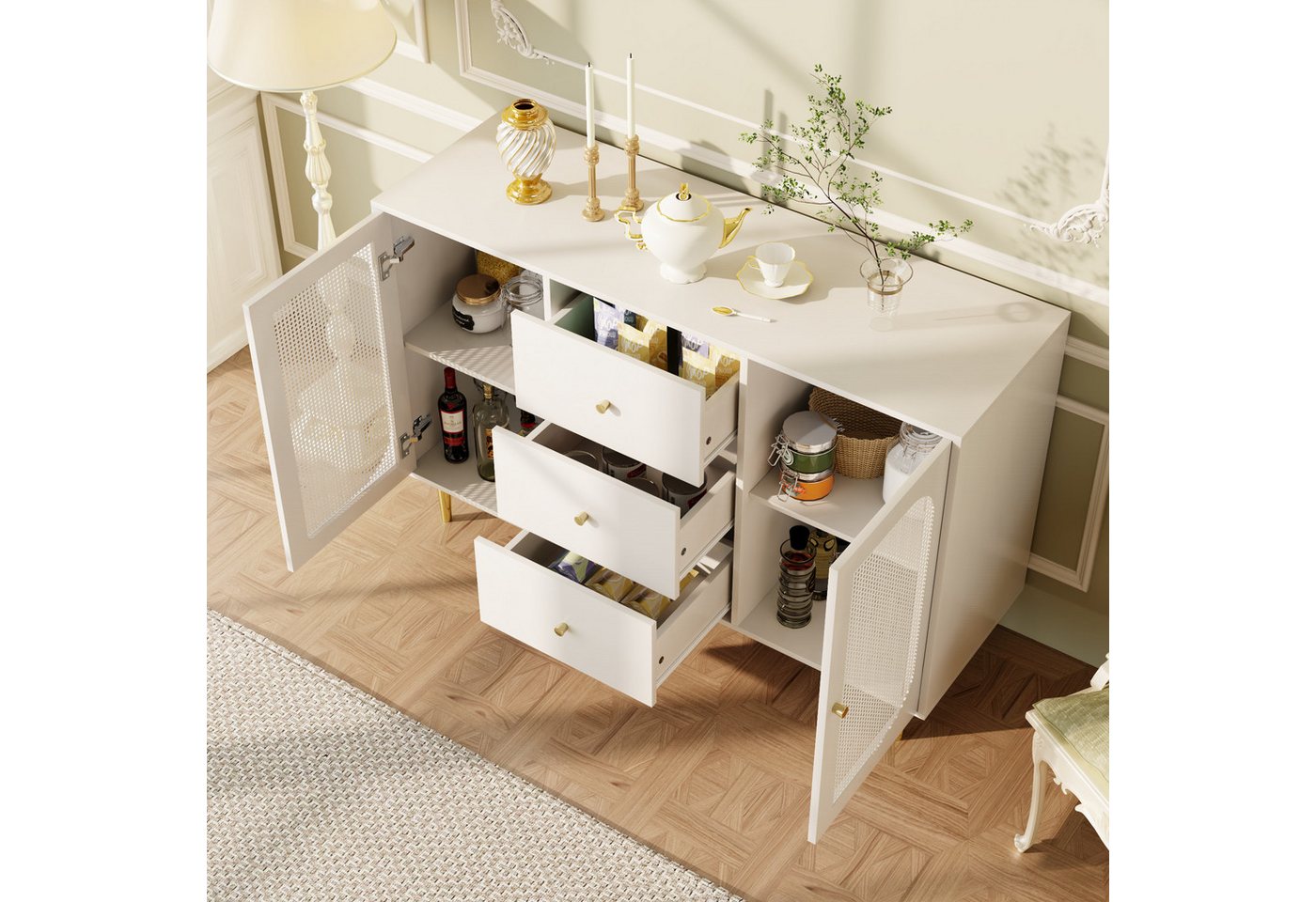 Odikalo Sideboard Anrichte Schließfach Holzschrank Kommode Rattantür Schublade Weiß Odikalo Sideboard Anrichte Schließfach Holzschrank Kommode Rattantür Schublade Weiß von Odikalo