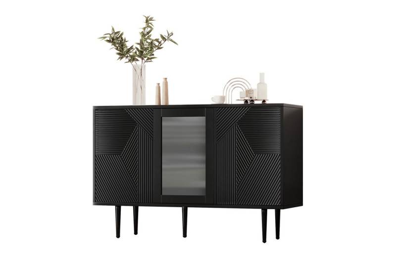 Odikalo Sideboard Anrichte Schließfach Kommode Metallfüßen 3 Glastüren Stauraum Schwarz von Odikalo