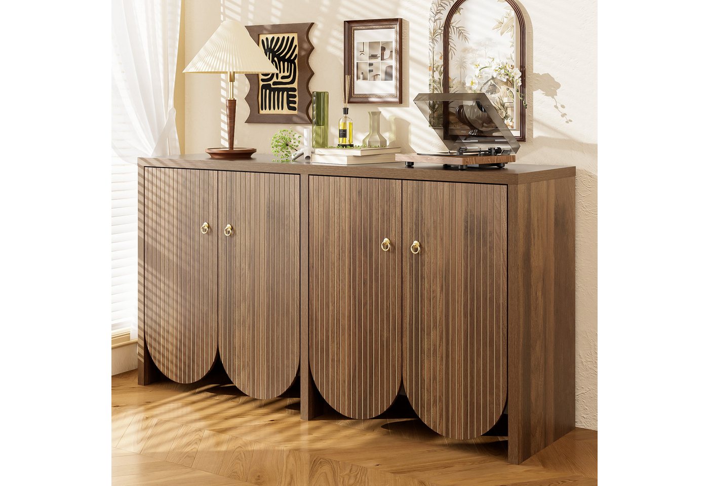 Odikalo Sideboard Anrichte Kommode Schließfach 4 Türen Einlegeböden Alugriffen Braun von Odikalo