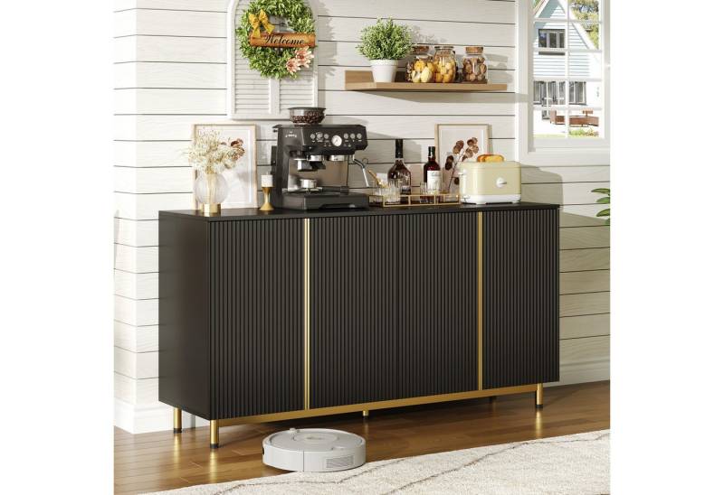 Odikalo Sideboard Anrichte Schließfach Kommode Wellentür Metallfüßen Kippsicher Schwarz von Odikalo