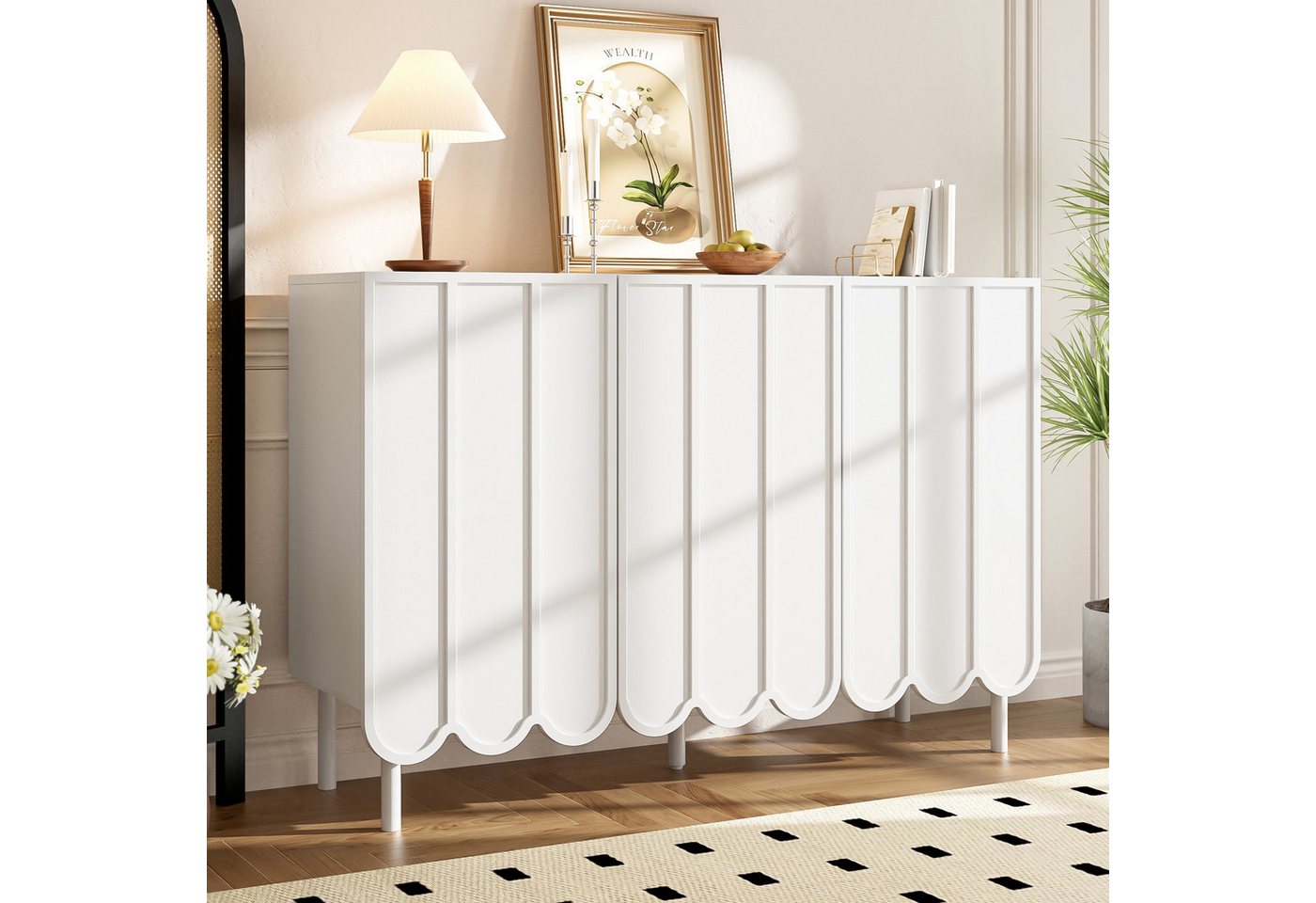 Odikalo Sideboard Anrichte Schließfach Wellentüren grifflos Regale Stauraum Braun Weiß von Odikalo