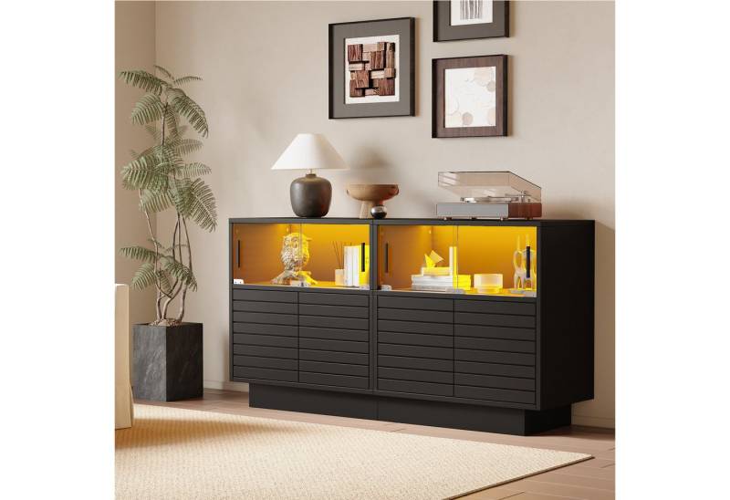 Odikalo Sideboard Anrichte Vitrine Schließfach Kabinett Kommode Fächer Glastüren Schwarz von Odikalo