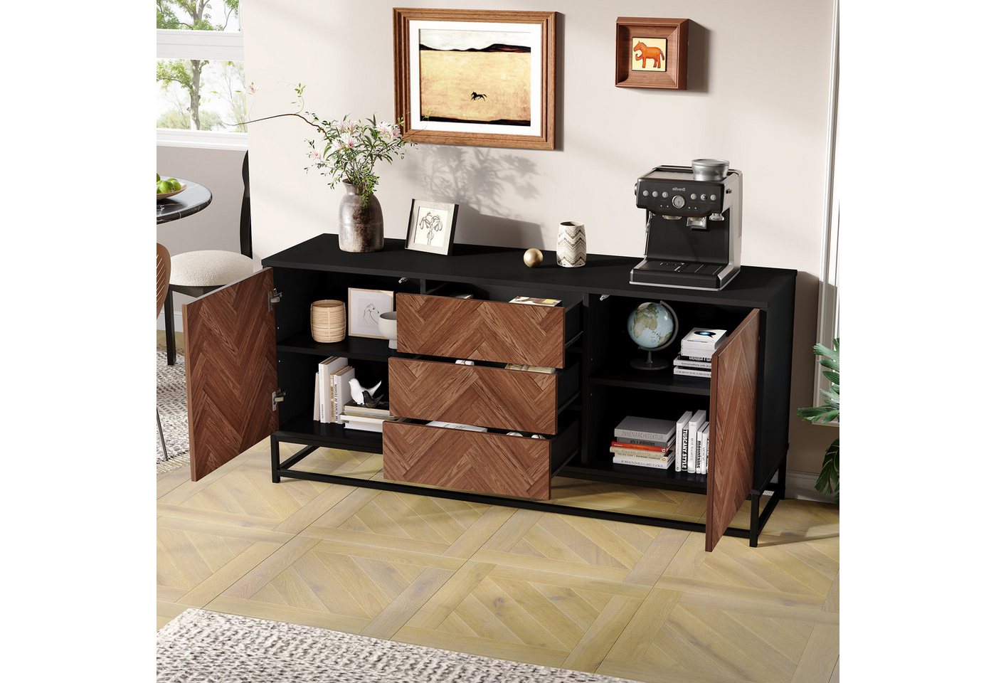 Odikalo Sideboard Beistellschrank Wohnzimmer Kommode Schubladen Metallrahmen Trennwände Odikalo Sideboard Beistellschrank Wohnzimmer Kommode Schubladen Metallrahmen Trennwände von Odikalo