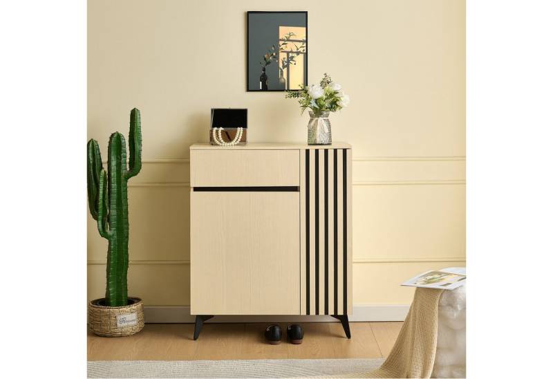 Odikalo Sideboard Eckschrank Schuhschrank mit Schublade natur (Sideboard, Schuhschrank mit 2 Türen und 1 Schublade – vielseitiger Stauraum für Flur, Wohn- oder Schlafzimmer mit verstellbaren Einlegeböden) von Odikalo