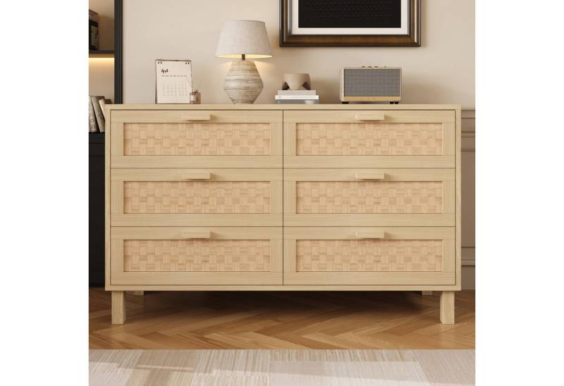 Odikalo Sideboard Kommode Anrichte Schließfach Schubladen Stauraum Rattanoptik Natur von Odikalo