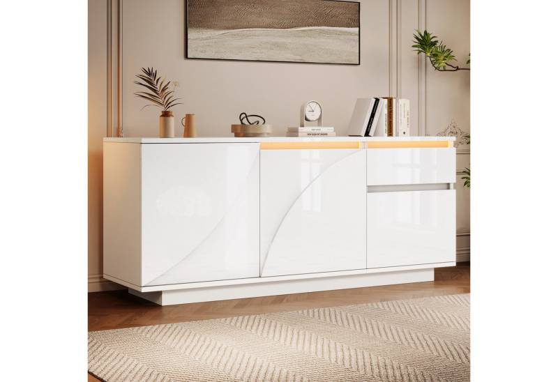 Odikalo Sideboard Kommode mit LED (140*40*60cm Seitenschrank mit 3 Schränken,kommode mit LED,Sideboard mit 1 Schublade,Schränke mit verstellbaren Einlegeböden,Hochglanz-Wohnzimmerschrank,MDF, weiß) Odikalo Sideboard Kommode mit LED (140*40*60cm Seitenschrank mit 3 Schränken,kommode mit LED,Sideboard mit 1 Schublade,Schränke mit verstellbaren Einlegeböden,Hochglanz-Wohnzimmerschrank,MDF, weiß) von Odikalo
