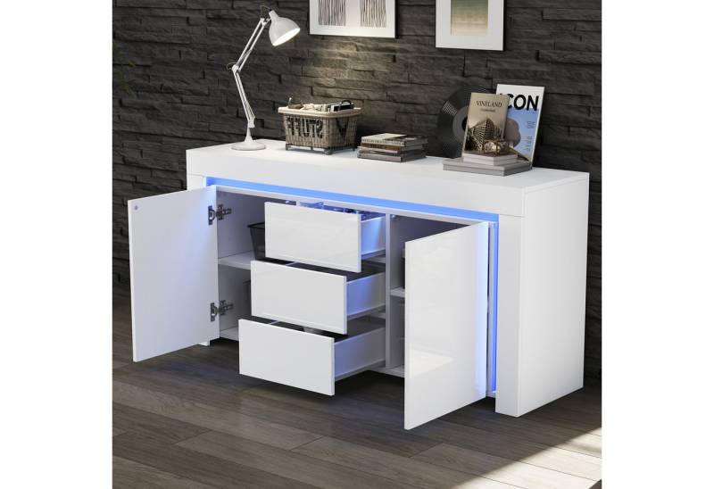 Odikalo Sideboard Kommode mit LED und Schubladen (140*40*65cm Wohnzimmerschrank,Moderne Kommode mit 3 Schubladen,2 Türen,Breite 140 cm,Hochglanz Beistellschrank mit LED-Lichtleiste,Sideboard mit Stauraum,Geeignet für Flure, Wohnzimmer, Büros,Weiß) Odikalo Sideboard Kommode mit LED und Schubladen (140*40*65cm Wohnzimmerschrank,Moderne Kommode mit 3 Schubladen,2 Türen,Breite 140 cm,Hochglanz Beistellschrank mit LED-Lichtleiste,Sideboard mit Stauraum,Geeignet für Flure, Wohnzimmer, Büros,Weiß) von Odikalo