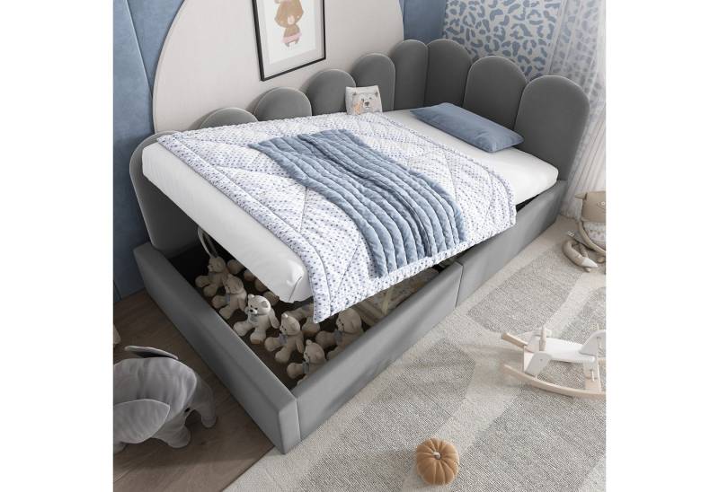 Odikalo Stauraumbett Kinderbett Polsterbett Tagesbett Schlafsofa Samt 90x190/200 Beige/Rosa von Odikalo