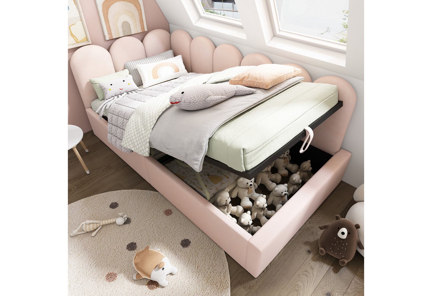 Odikalo Stauraumbett Kinderbett Polsterbett Tagesbett Schlafsofa Samt 90x190/200 Beige/Rosa Odikalo Stauraumbett Kinderbett Polsterbett Tagesbett Schlafsofa Samt 90x190/200 Beige/Rosa von Odikalo