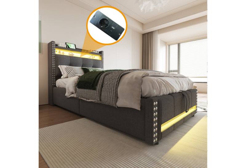 Odikalo Stauraumbett Polsterbett USB Kopfteil Stauraum Hydraulik 90/180x200cm Grau/Beige Odikalo Stauraumbett Polsterbett USB Kopfteil Stauraum Hydraulik 90/180x200cm Grau/Beige von Odikalo