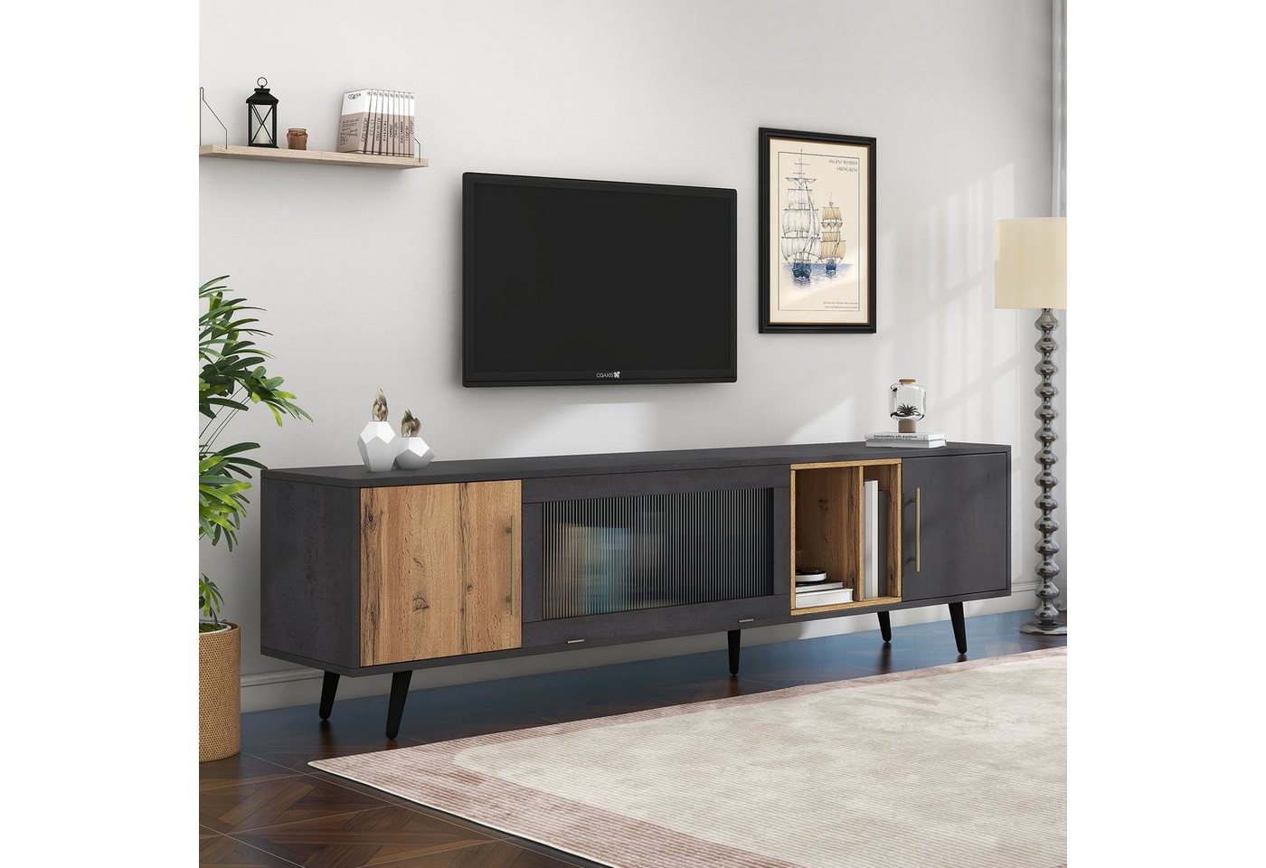 Odikalo TV-Schrank Langer Lagerschrank 200x40x55,5 Holzmaserung 90-Zoll-Fernseher Grau Odikalo TV-Schrank Langer Lagerschrank 200x40x55,5 Holzmaserung 90-Zoll-Fernseher Grau von Odikalo