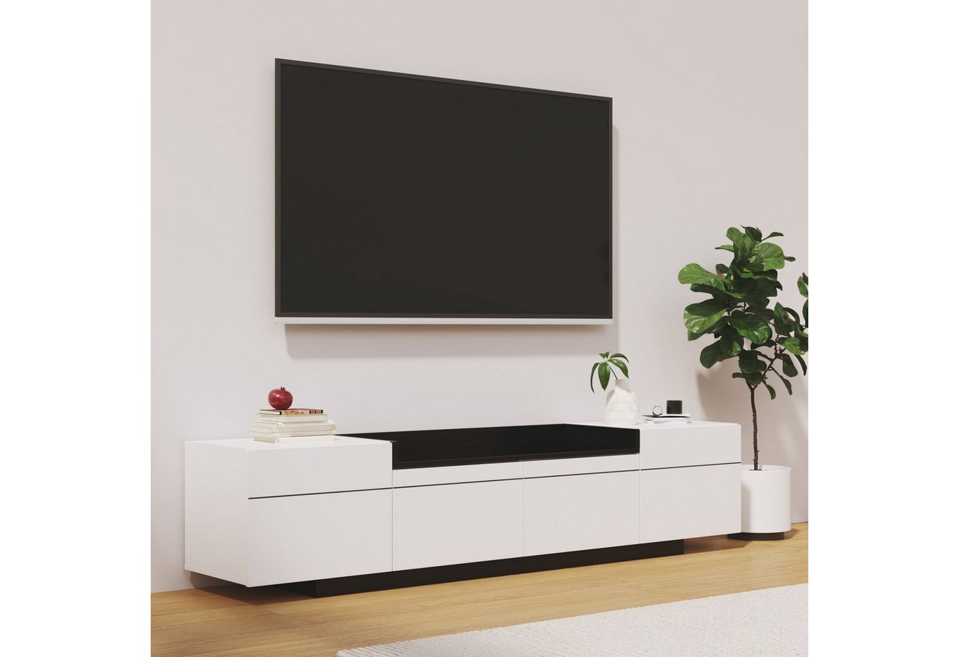 Odikalo TV-Schrank Sideboard Lowboard 3 Türen Stauraum Hochglanz Colorblock-Design Weiß von Odikalo