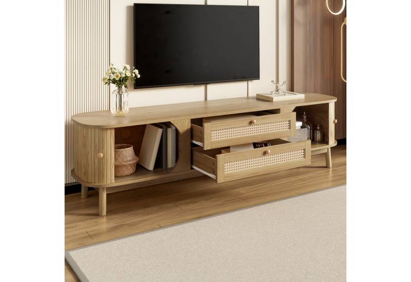 Odikalo TV-Schrank Sideboard Lowboard TV-Ständer mit Türen Schubladen Rattan Seiten Natur von Odikalo
