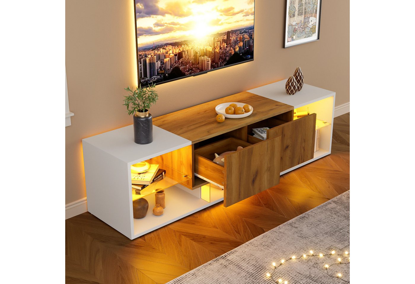 Odikalo TV-Schrank TV-Bank Fernsehschrank Lowboard Sideboard Medienschrank LED Weiß Natur Odikalo TV-Schrank TV-Bank Fernsehschrank Lowboard Sideboard Medienschrank LED Weiß Natur von Odikalo