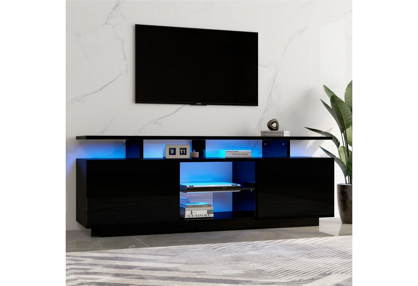 Odikalo TV-Schrank TV-Bank Lowboard Sideboard Türblätter Glasfächern Weiß Schwarz Odikalo TV-Schrank TV-Bank Lowboard Sideboard Türblätter Glasfächern Weiß Schwarz von Odikalo