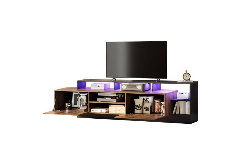 Odikalo TV-Schrank TV-Bank TV-Board Lowboard Sideboard Kommode offen Stauraum LED Schwarz von Odikalo