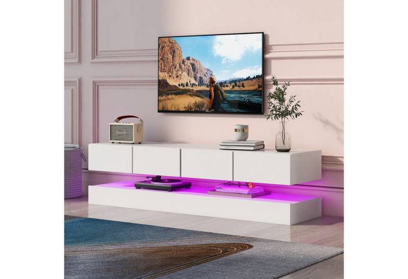 Odikalo TV-Schrank TV-Ständer TV-Board Wandschrank 2 Schränken 4 Schubladen LED Weiß von Odikalo