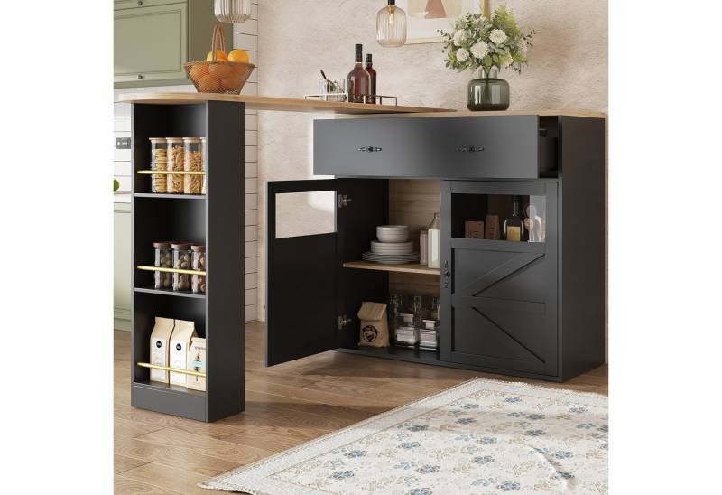 Odikalo Tresentisch Stehtisch Bartisch Couchtisch Drehbar Skalierbar Regalen Schwarz/Weiß von Odikalo