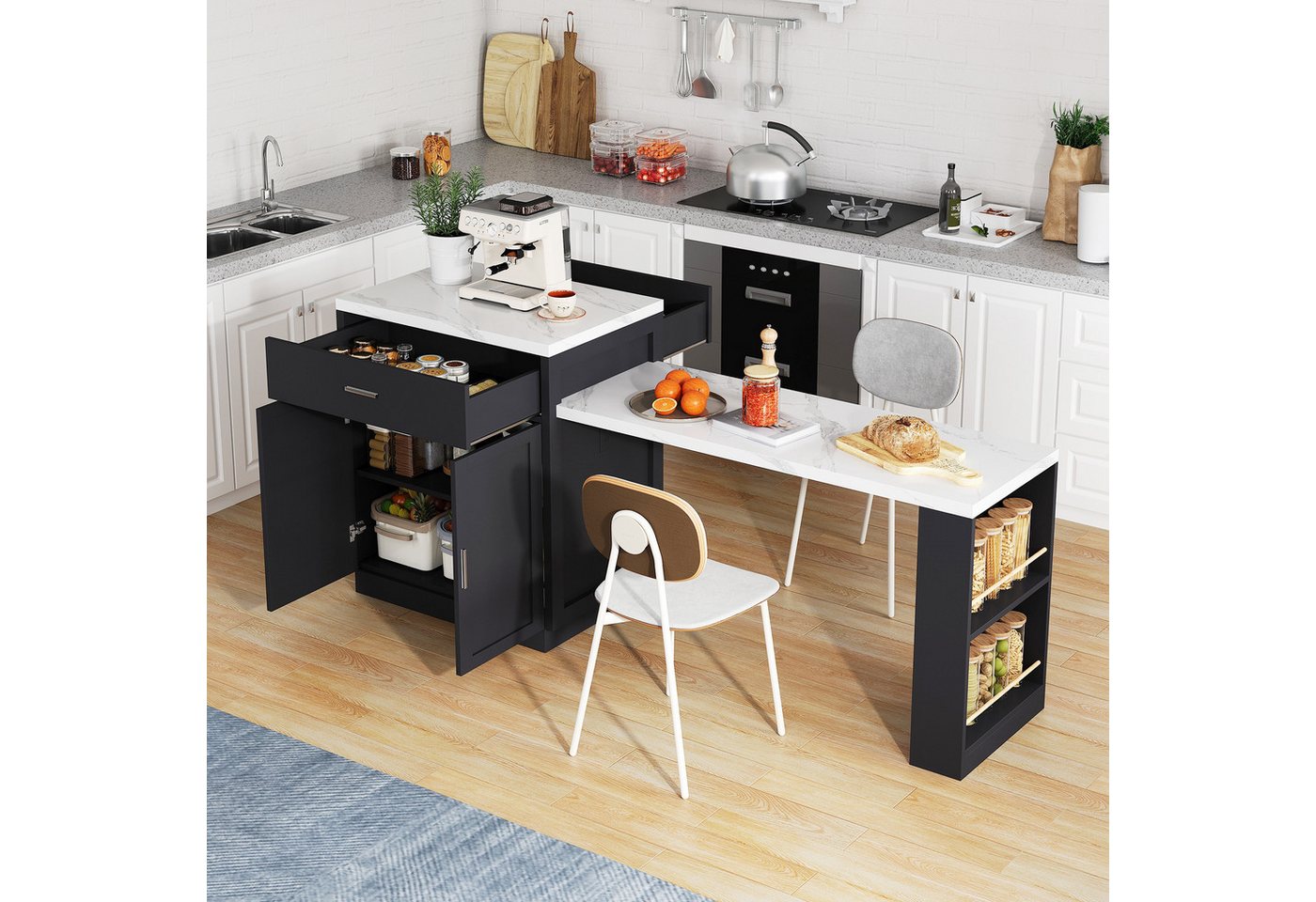 Odikalo Tresentisch Stehtisch Couchtisch Kücheninsel Stauraum Ausziehbar Esstisch Schwarz von Odikalo
