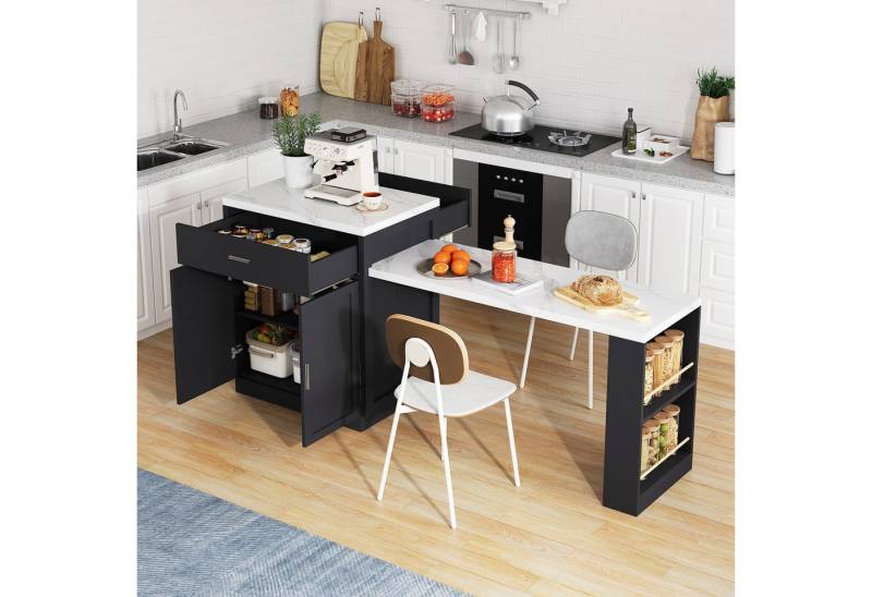 Odikalo Tresentisch Stehtisch Couchtisch Kücheninsel Stauraum Ausziehbar Esstisch Schwarz von Odikalo