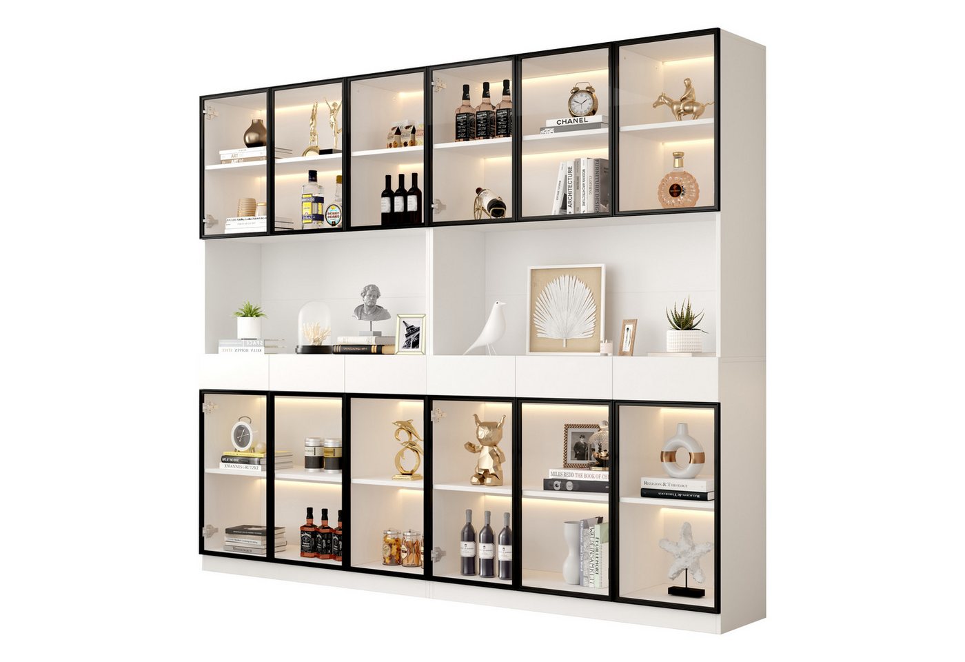 Odikalo Vitrine Hochschrank Glasschrank Tür 200cm Multi Storage Bücherregal Weiß von Odikalo