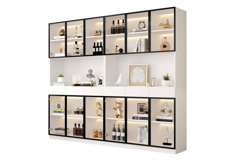 Odikalo Vitrine Hochschrank Glasschrank Tür 200cm Multi Storage Bücherregal Weiß von Odikalo