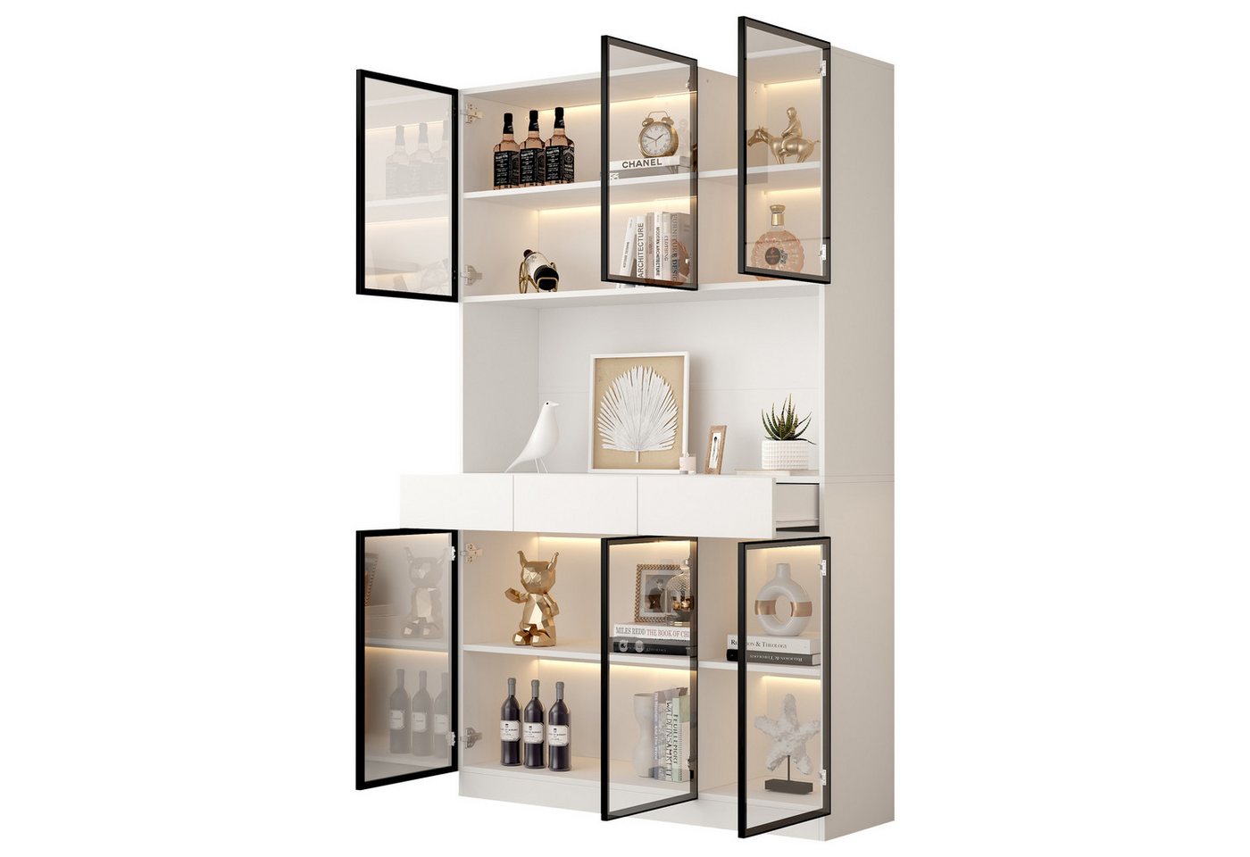 Odikalo Vitrine Schrank Glasschrank Tür 200cm hoch Multi Storage Bücherregal Sammlung von Odikalo