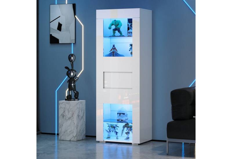 Odikalo Vitrine Vitrineschrank Hochschrank mit LED (60*40*170cm Schrank, Vitrine ausSchranktür aus Acryl, Vitrine Hochglanz Lagerschrank mit LED-Beleuchtung, 2 Glasboden, Highboard, Wohnzimmerschrank, Aufbewahrungsschrank, Hochschrank, Sofaschrank, Weiß) von Odikalo