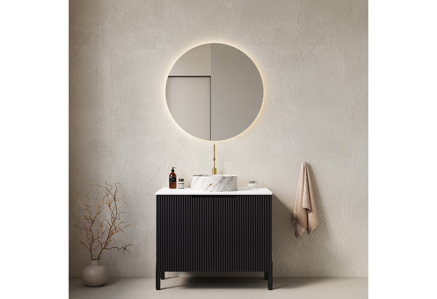 Odikalo Waschtisch Badmöbel Unterschrank Waschbecken Keramikbecken Steinmuster Badezimmer Odikalo Waschtisch Badmöbel Unterschrank Waschbecken Keramikbecken Steinmuster Badezimmer von Odikalo