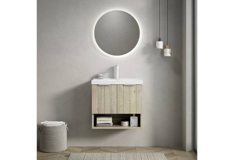 Odikalo Waschtisch Badmöbel Unterschrank Waschbecken Wandhalterung Keramik Cremefarben von Odikalo